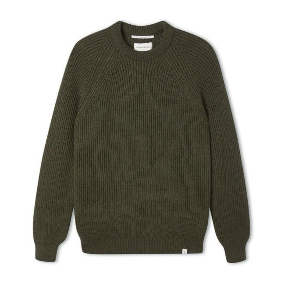 Peregrine Wool Sweater Made in England Olive Green Ribbed Knit Crewneck Men's S